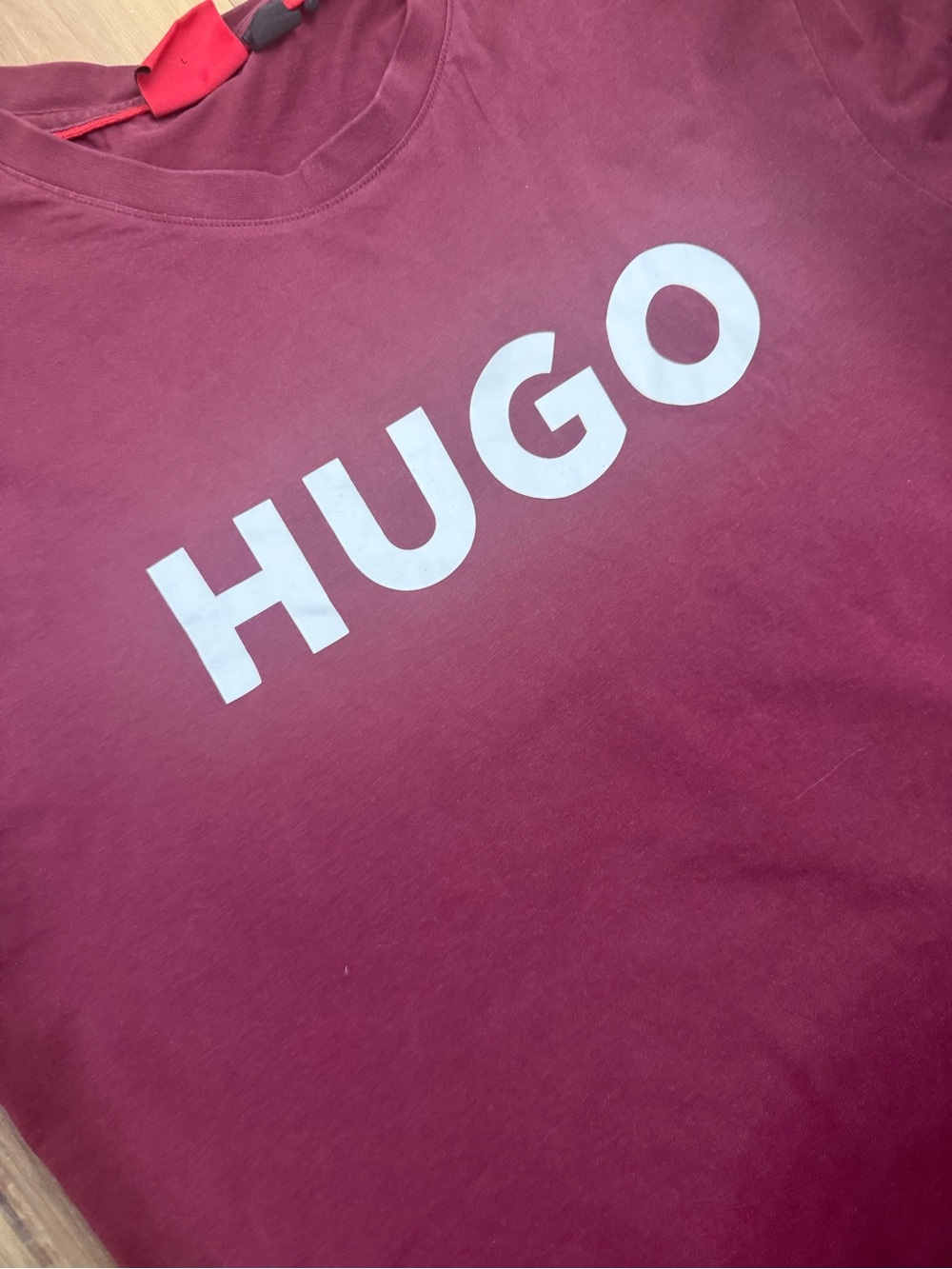 HUGO Burgundy Short Sleeve Tee with White Logo large